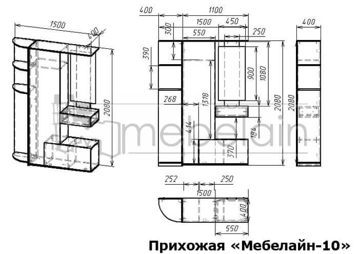 размеры прихожей Мебелайн-10 размеры прихожей Мебелайн-10