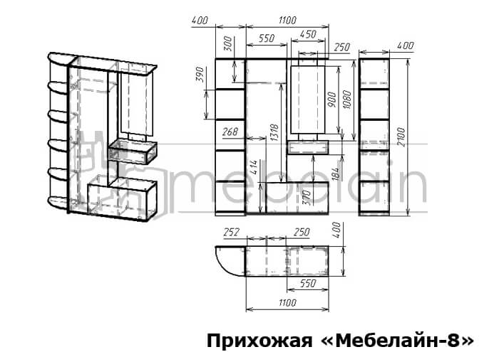 размеры прихожей Мебелайн-8 размеры прихожей Мебелайн-8