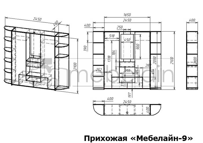 размеры прихожей Мебелайн-9 размеры прихожей Мебелайн-9