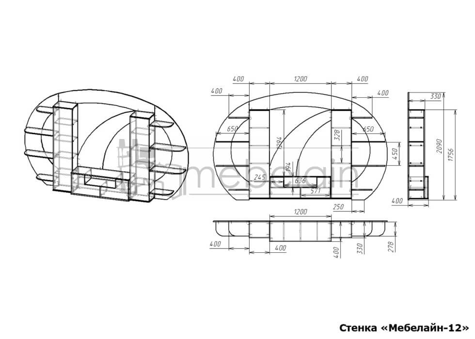 размеры стенки Мебелайн-12 размеры стенки Мебелайн-12