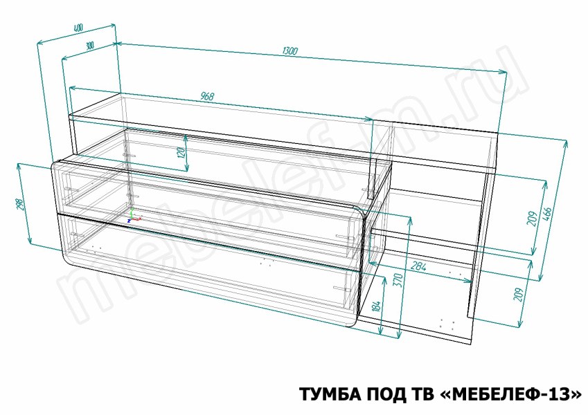 Размеры тумбы под ТВ Мебелеф-13 Размеры тумбы под ТВ Мебелеф-13