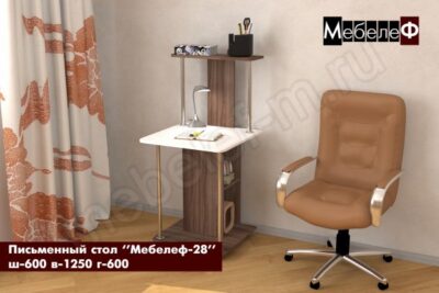 письменный стол Мебелеф 28 ясень шимо темный белый глянец