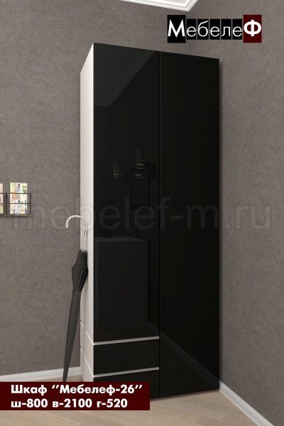 Распашной шкаф Мебелеф 26 белый   черный глянец